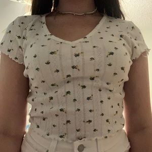 White Flowered Ruffled Crop Top